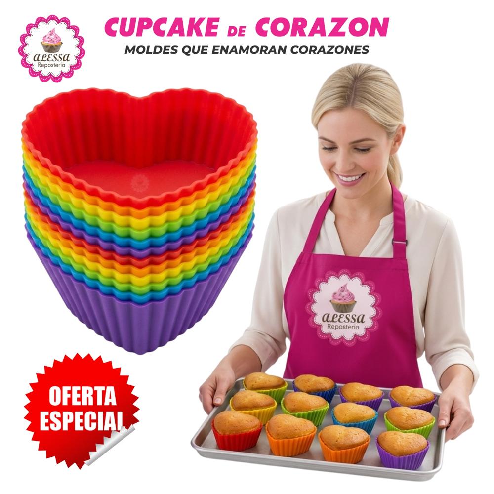 24 Moldes de Cupcake Corazón de Silicona Antiadherentes y Reutilizables