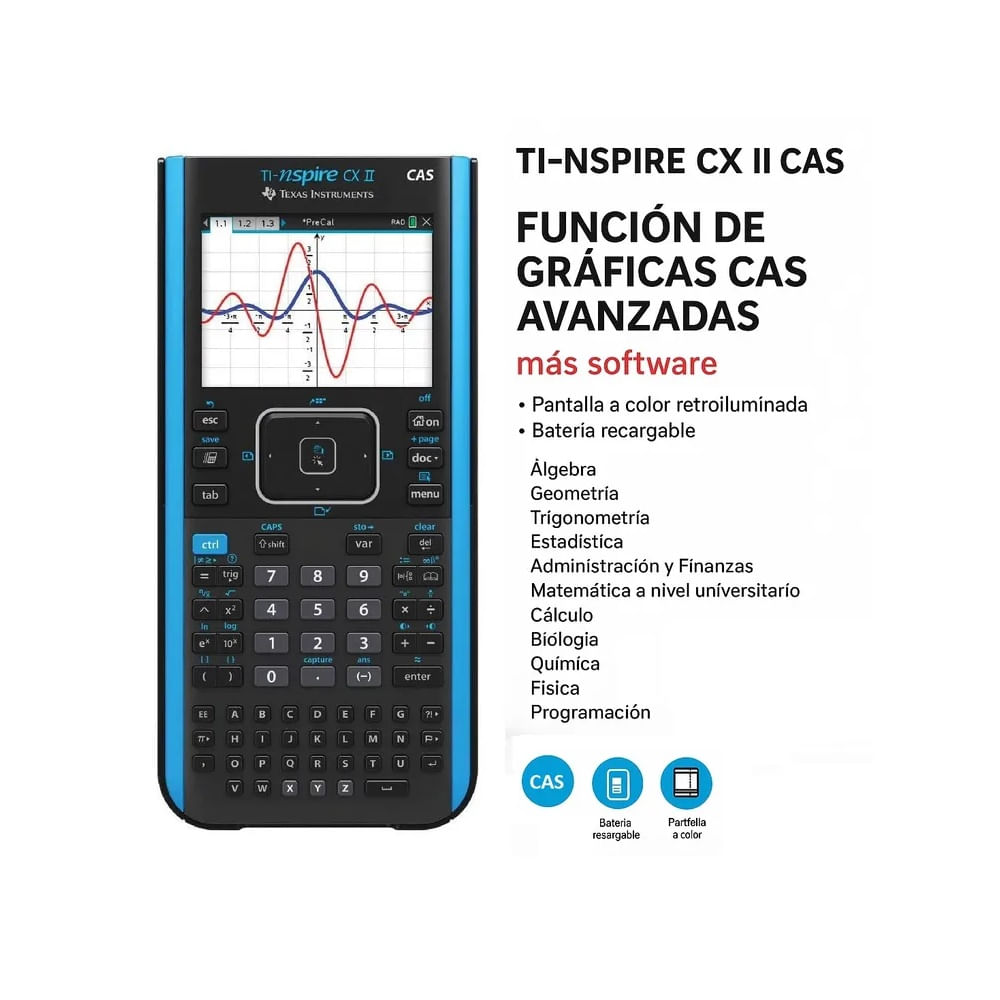 Calculadora Gráfica Texas Instruments TI-Nspire CX II CAS Azul