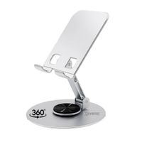 Soporte Metálico para Celular Alta Calidad Plateado Antideslizante Rotación 360° Escritorio