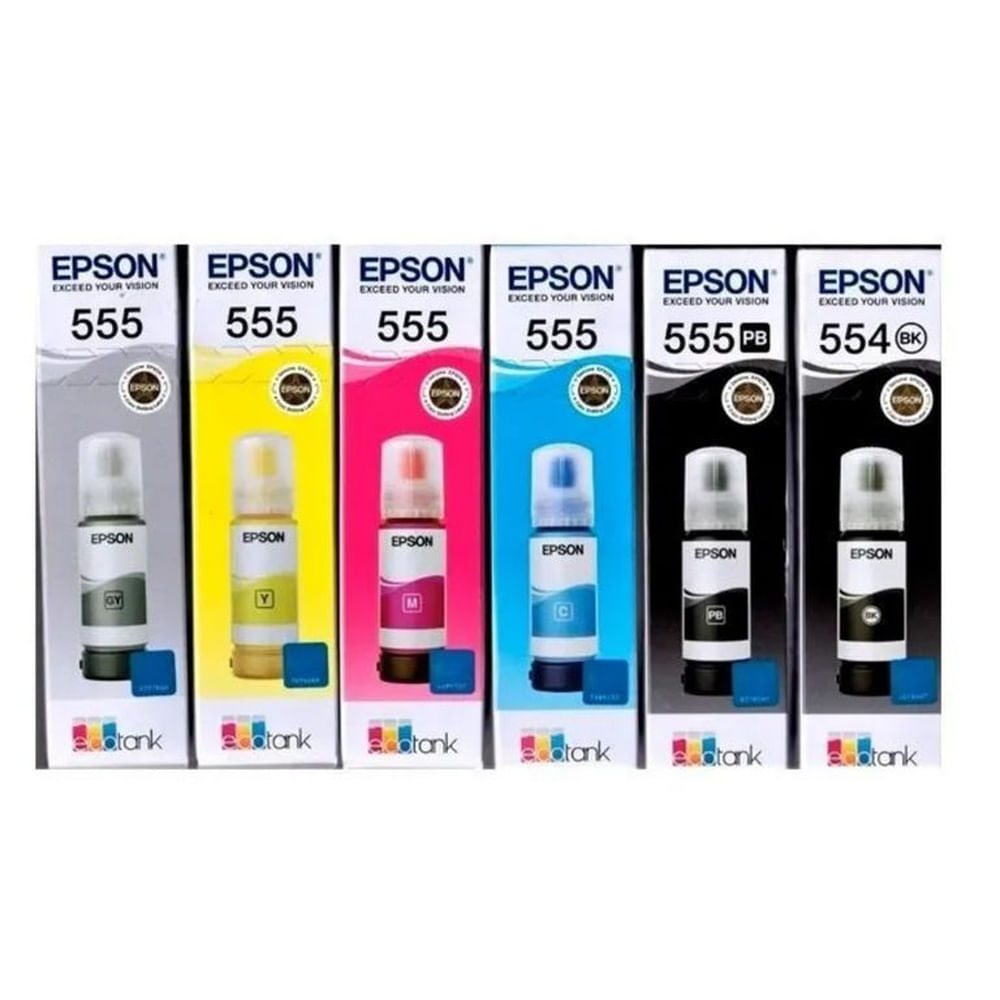 Kit Tinta Epson T554 y T555 Originales para EcoTank L8160, L8180