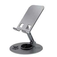 Soporte Metálico para Celular Alta Calidad Gris Antideslizante Rotación 360° Escritorio