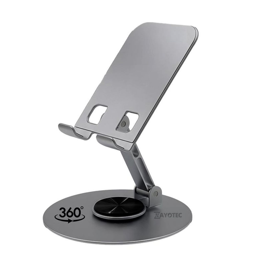 Soporte Metálico para Celular Alta Calidad Gris Antideslizante Rotación 360° Escritorio