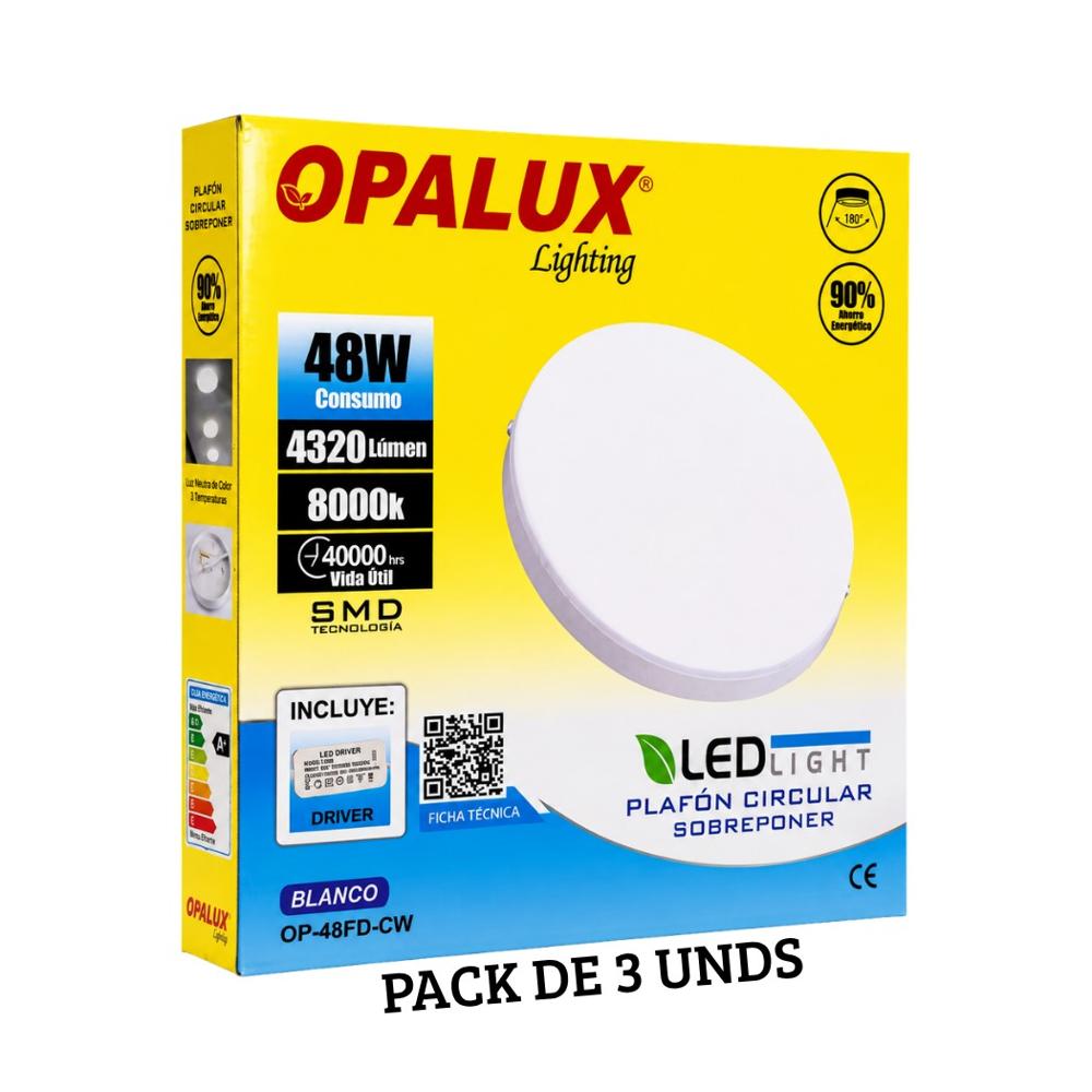 Panel Plafón LED Hielo Opalux 48W Luz Blanca - Pack de 3 Unidades
