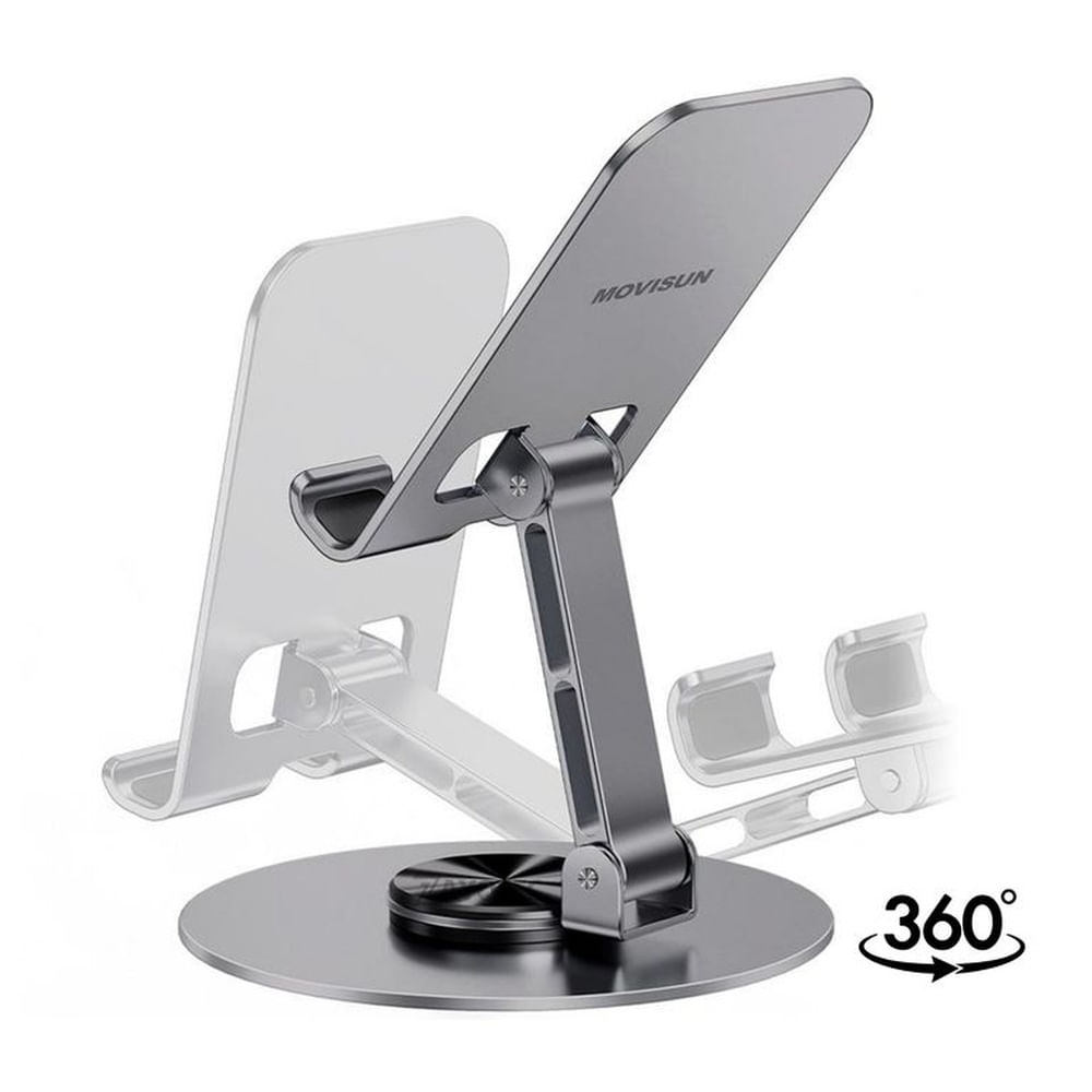 Soporte Metálico para Celular MOVISUN Gris Alta Calidad Antideslizante Rotación 360° Escritorio