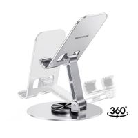 Soporte Metálico para Celular MOVISUN Plateado Alta Calidad Antideslizante Rotación 360° Escritorio