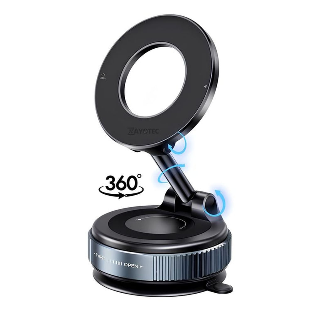 Soporte Magnético para Auto Negro Ventosa Rotación 360° Cargador Inalámbrico