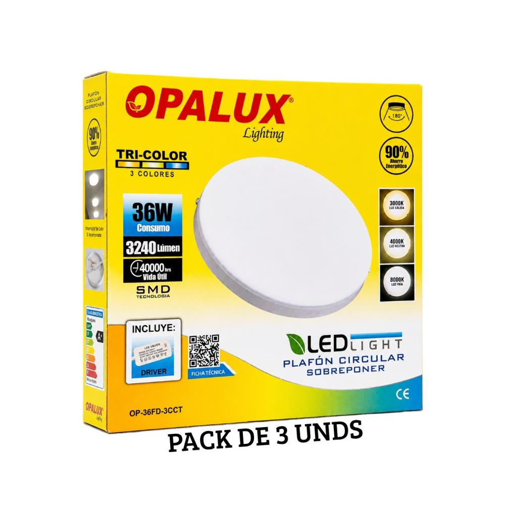 Panel Plafon LED Hielo Opalux 36W Tricolor - Pack de 3 Unidades