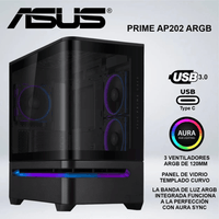 CASE MINI TOWER ASUS PRIME AP202 ARGB BLACK PANEL DE VIDRIO CURVO