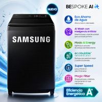 Lavadora Samsung 19KG AI Wash Ecobubble  Carga Superior Negra WA80F19S8BPE