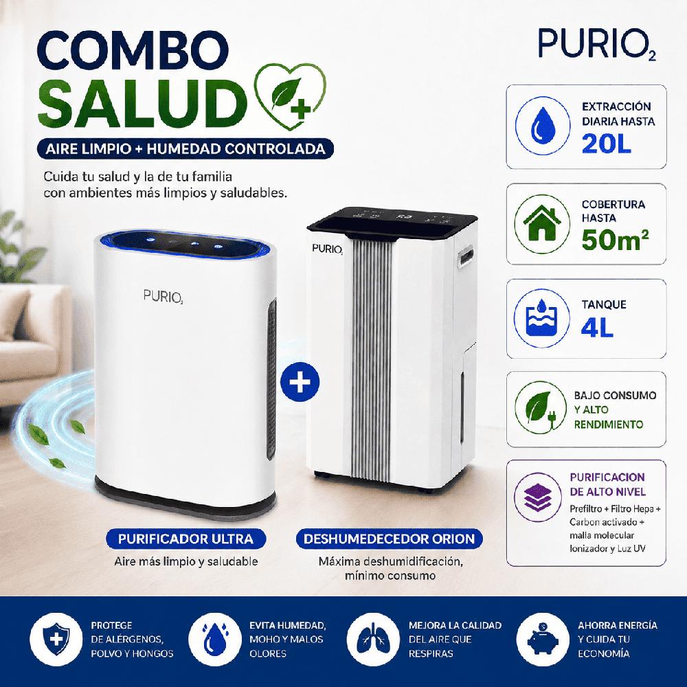 Combo SALUD Purificador Hepa ULTRA y Deshumedecedor 20 L ORION