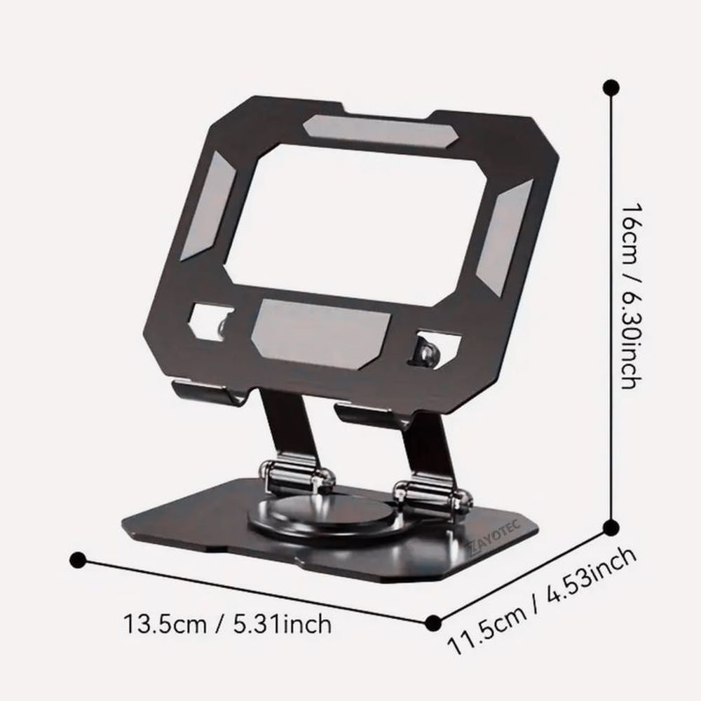 Soporte Metálico Plegable Celular Tablet Negro Acero Carbono Altura Ángulo Libre Rotación 360°