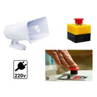 Sirena Blanca 90w y Botón Pánico Kit Seguridad Alarma 220V 2 tonos