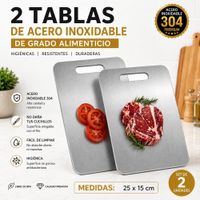 2 TABLAS DE PICAR ACERO INOXIDABLE 25X15 CM DISEÑO PREMIUM