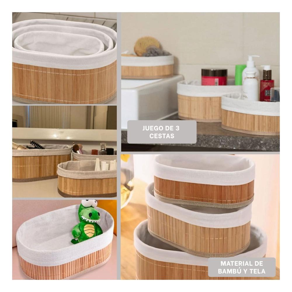 Contenedores Ovalados de Bambu y Tela para Decoracion Natural en el Hogar Y Ligas Regalo