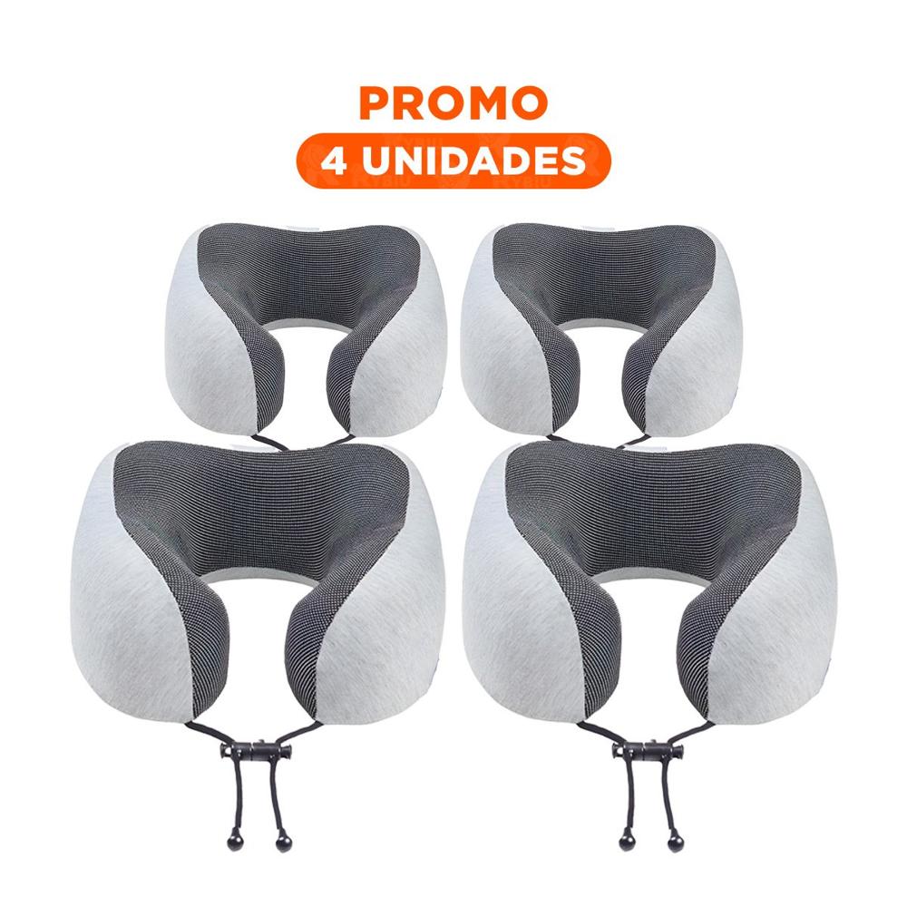Pack4 Cojin de Descanso Cervical para Viajar Terciopelo Plomo con Espuma Interna