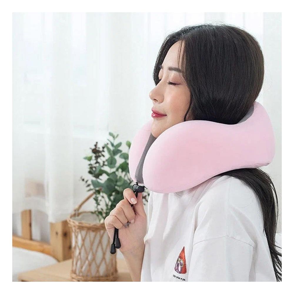Almohada de Cuello para Viajar en Terciopelo con Espuma Viscoelastica Rosada Interior