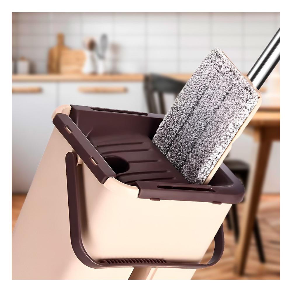 Trapeador Giratorio 360 con Balde Centrifugador Beige y Marron Uso Diario Y Papel Regalo