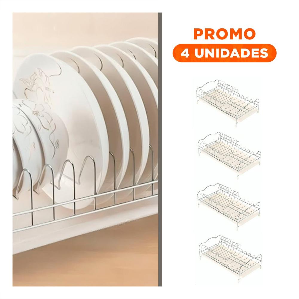 Pack4 Estante Practico Plateado para Platos de Dimensiones 30x19x11cm