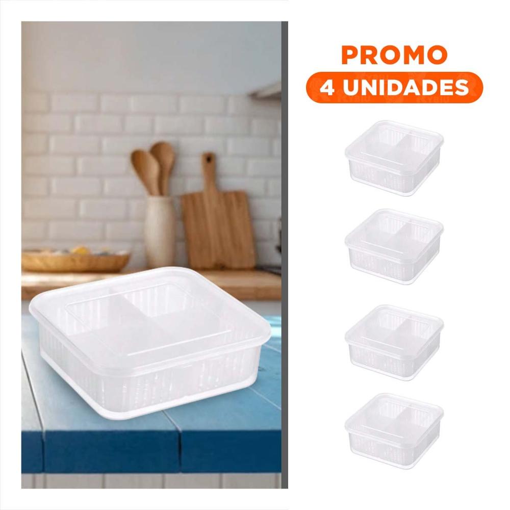 Pack4 Recipientes Escurridores Amplios 4 en 1 Transparente para Cocina Familiar