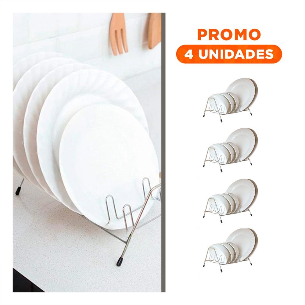 Pack4 Estante Plateado para Tapas de Ollas y Platos 10 Ranuras Curvo