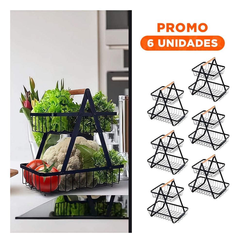 Pack6 Canastilla de Acero Inoxidable Negro 2 Niveles con Estructura Triangular YRegalo Sticker