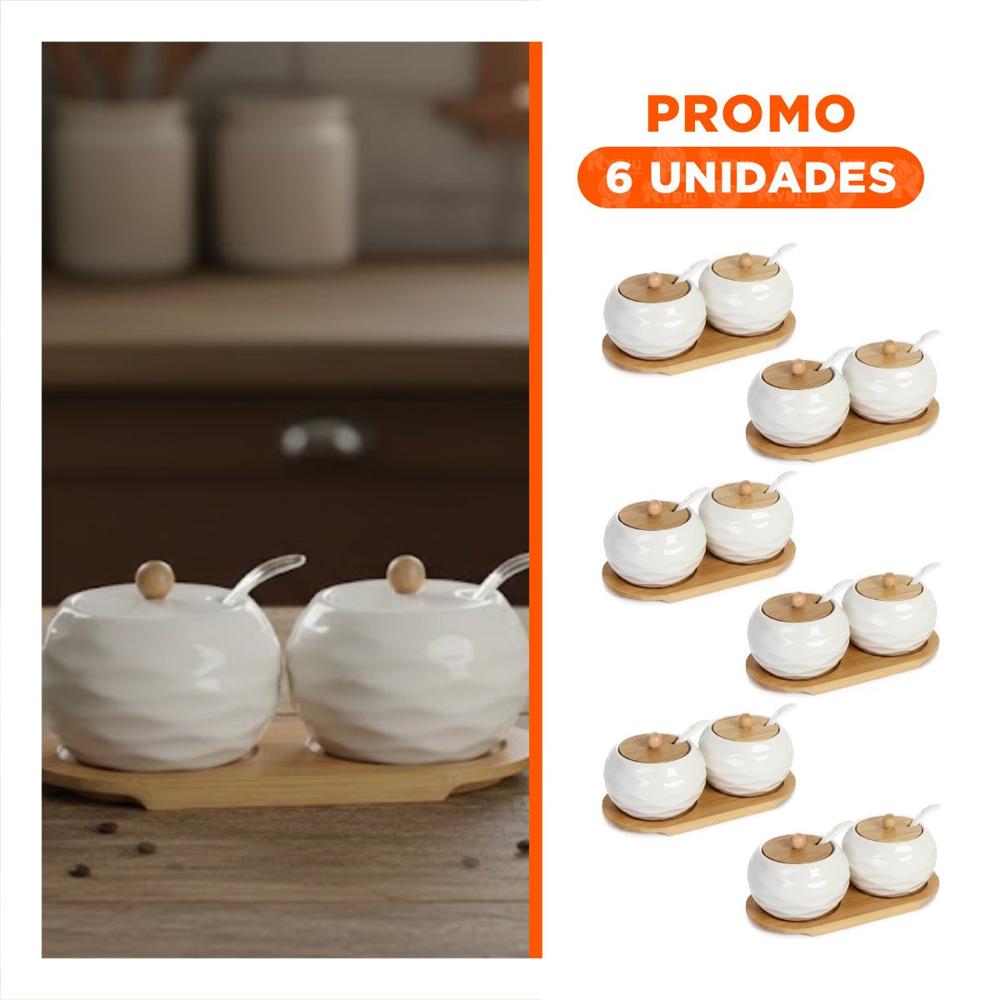 Pack6 Conjunto de 2 Recipientes Blanco Tapa Bambu 19.9cm Uso Diario y Cocina Y Regalo Sticker