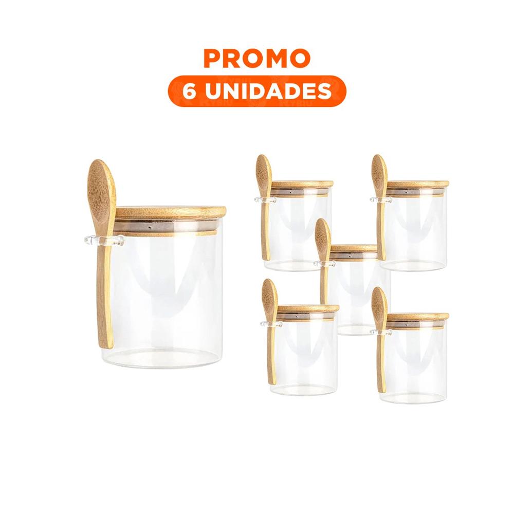 Pack6 Tarro de Vidrio Transparente con Medida de Medidas 10x11cm y Cuchara YRegalo Sticker