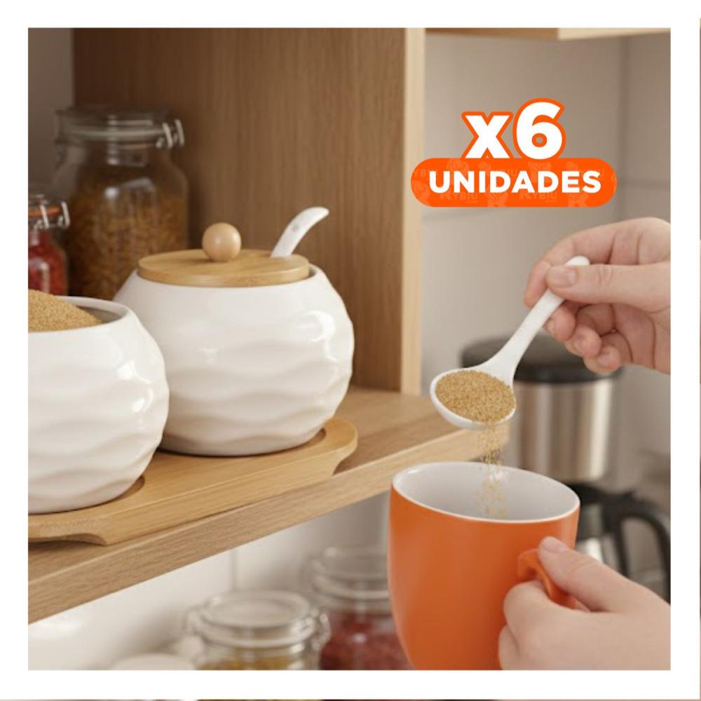 Pack6 Conjunto Blanco de 2 Recipientes con Tapa Bambu 19.9cm para Cocina Hogar Y Papel Regalo