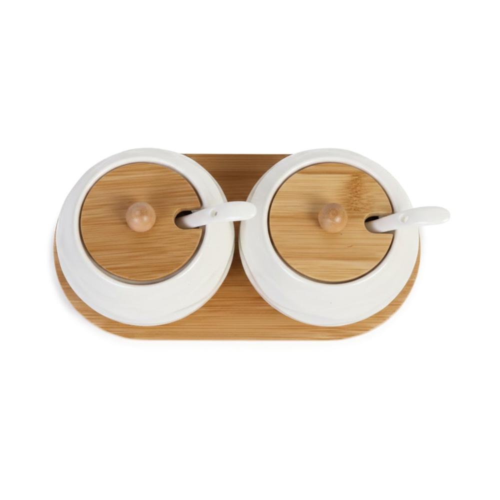 Set Blanco de 2 Recipientes Tapa Bambu 19.9cm Almacenaje y Uso Diario Hogar Y Ligas Regalo
