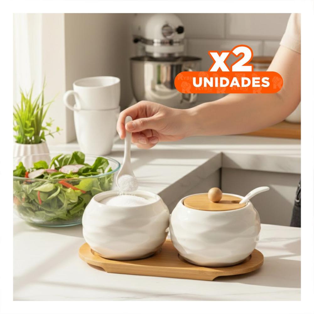 Pack2 Combo Blanco de 2 Recipientes Tapa Bambu 19.9cm Uso Diario y Hogar Y Papel Regalo