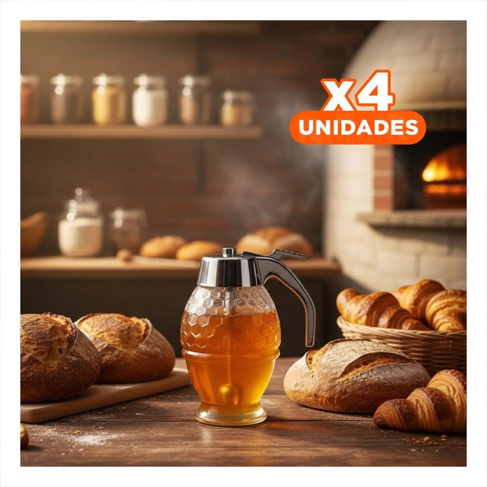 Pack4 Recipiente frasco mielero 200ml transparente para mesa y cocina Y Regalo Sticker