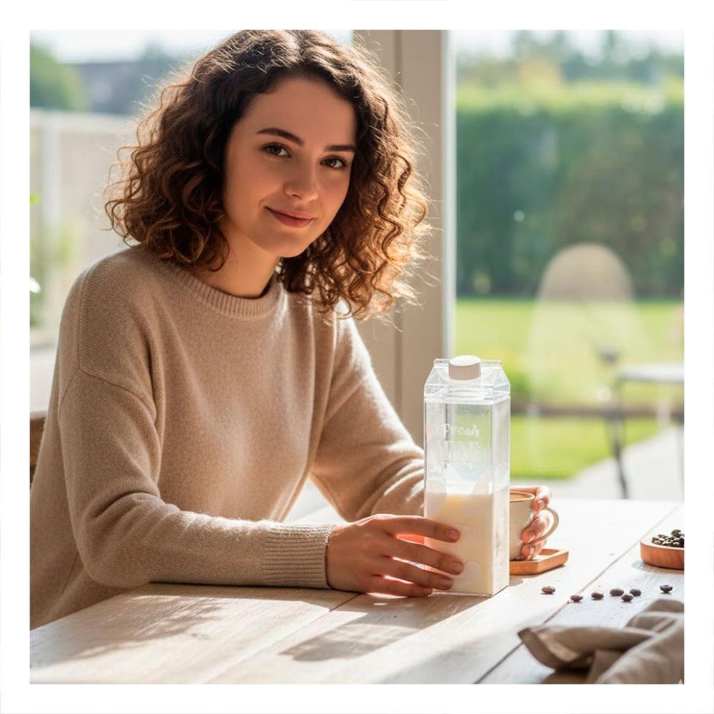 Botella de Leche Blanco Transparente 1L de Cuerpo Limpio para su Mesa Y notas
