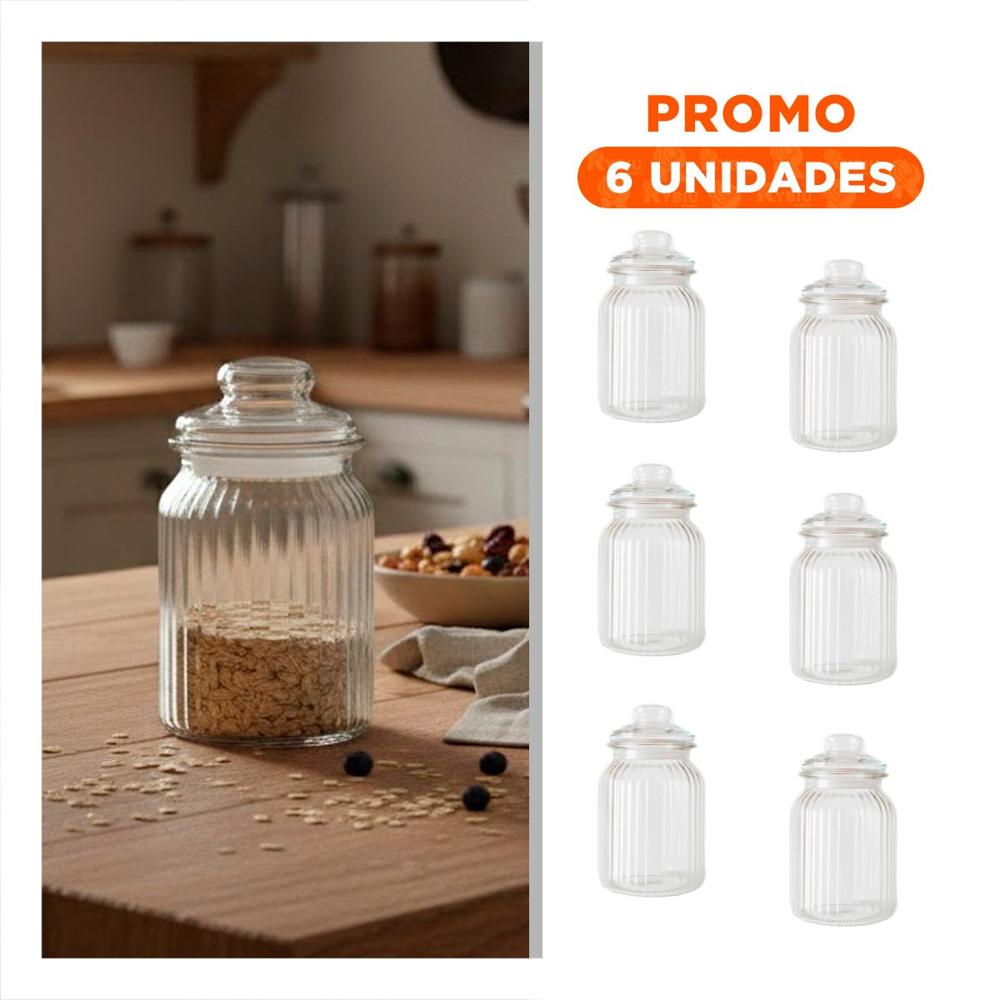 Pack6 Contenedor de Mesa 1020ml Transparente a Rayas con mucha Calma de Uso YRegalo Sticker