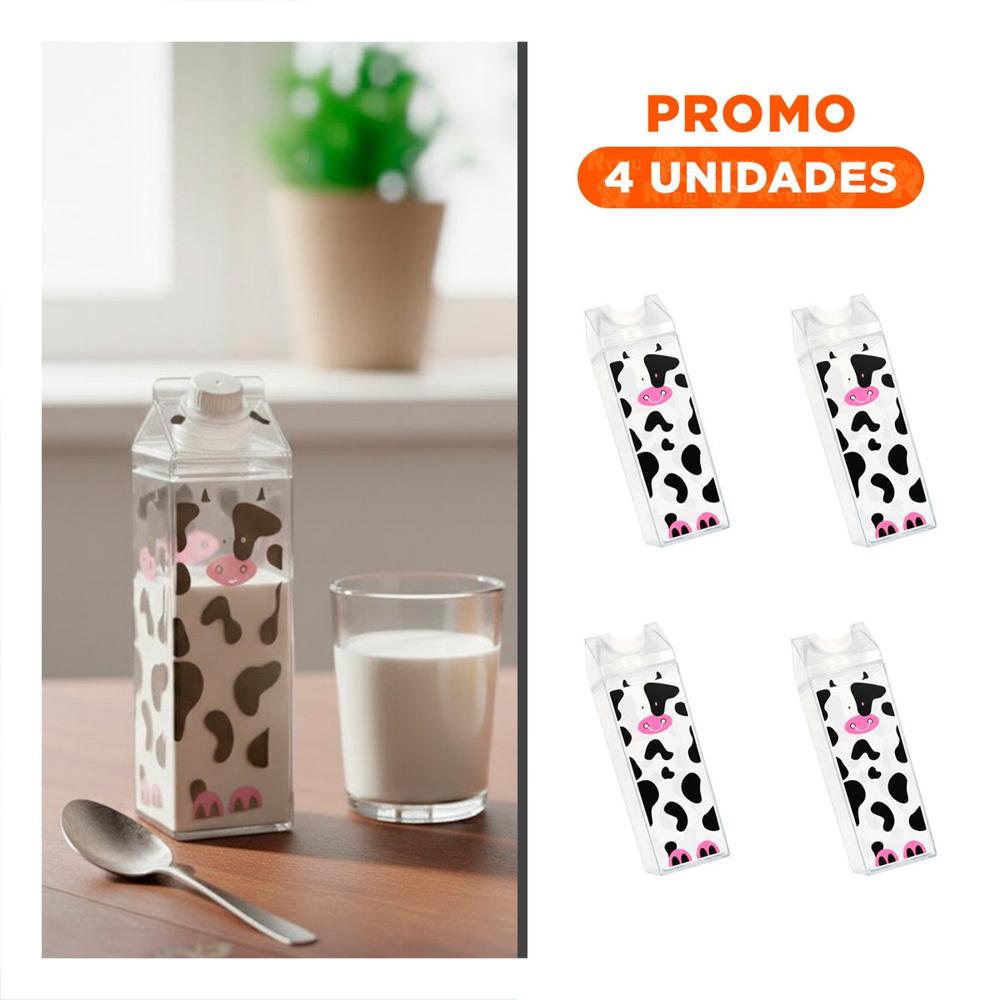 Pack4 Botella de Leche Manchas Negras y Rosadas 1L para un Desayuno con mucha Gana