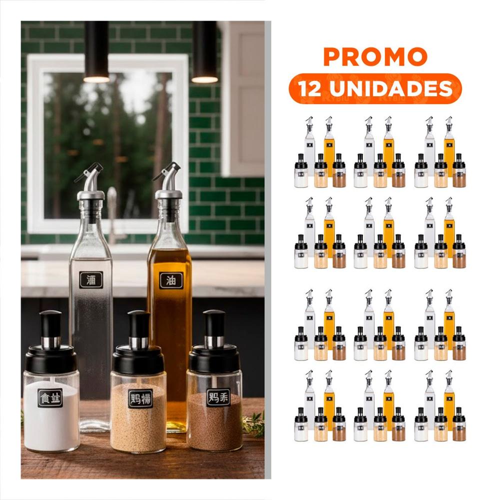Pack12 Pack 3 condimenteros y 2 Aceiteros de Pico Transparente para Cocina y Mesa Hogar