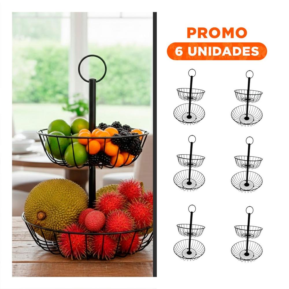 Pack6 Frutero Decorativo Circular 2 Niveles Negro para Hogar YRegalo Sticker