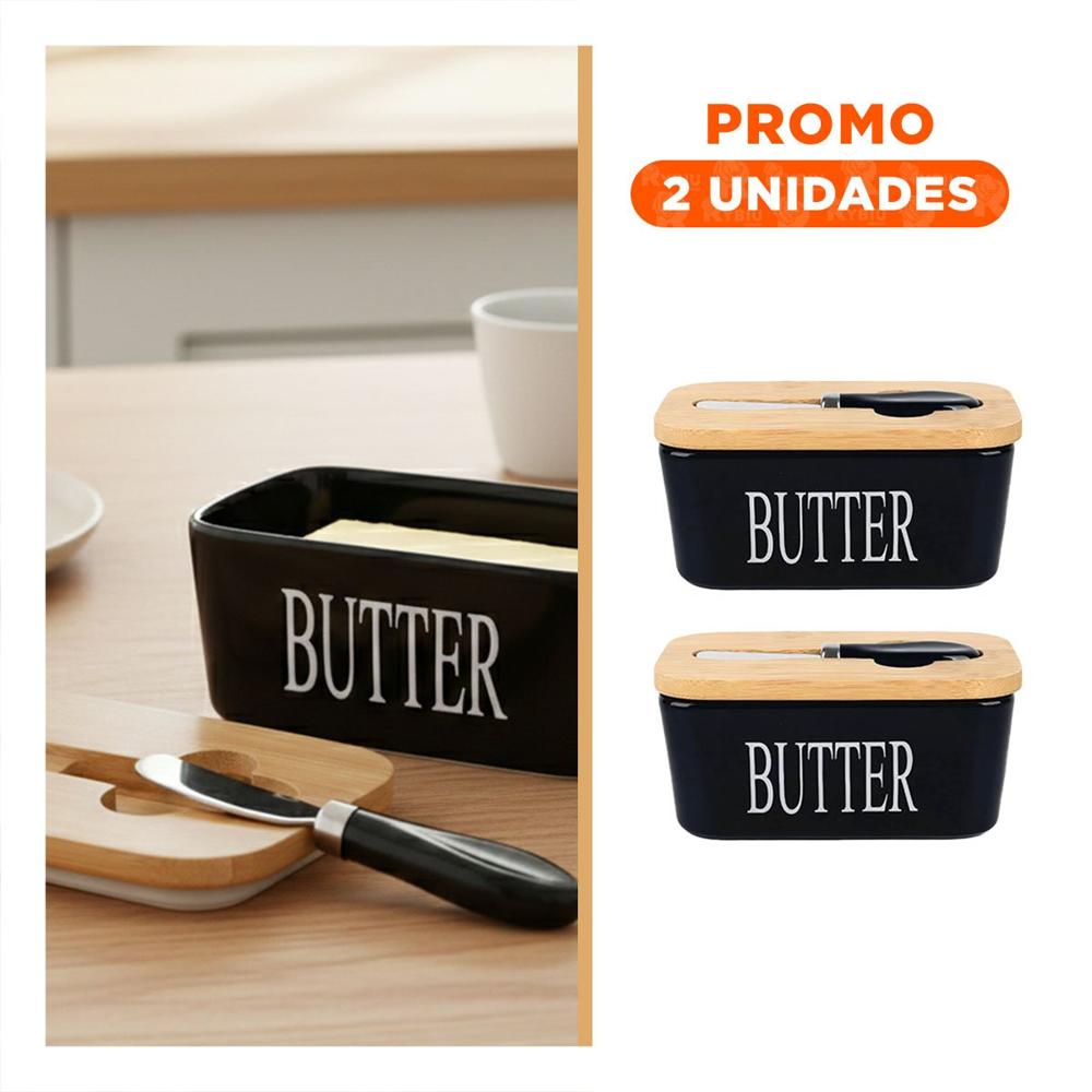 Pack2 Conjunto de Porta Mantequilla con Tapa Cuchillo Blanco para Alimentos Y Regalo Sticker