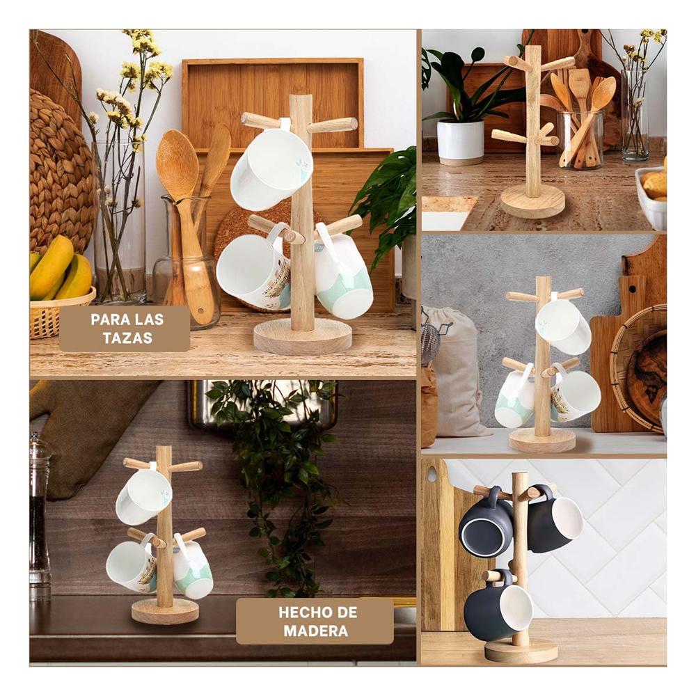 Soporte Elegante para 6 Tazas Vertical y Decoracion de Cocina Y Ligas Regalo