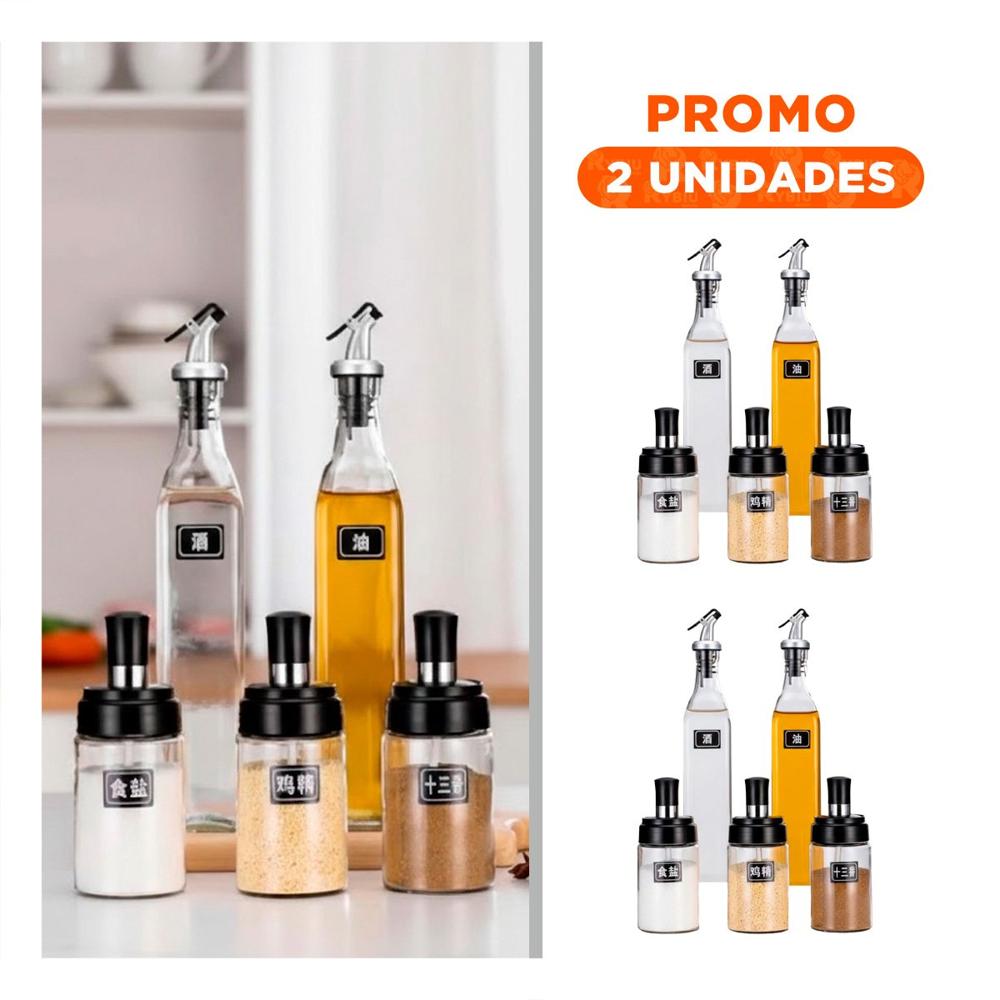Pack2 Juego 3 condimenteros y 2 Aceiteros de Pico Transparente Organizador YRegalo Sticker