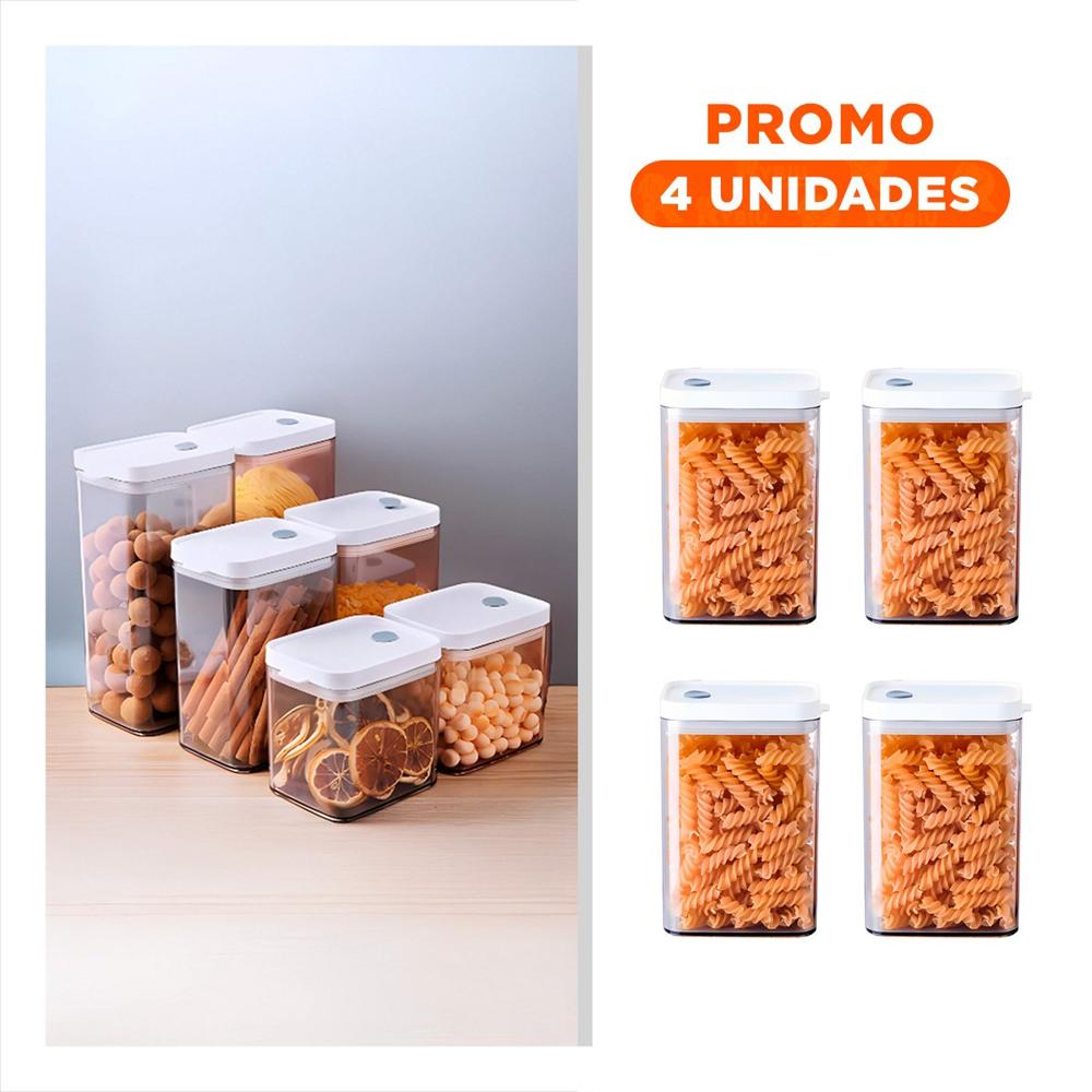 Pack4 Tarro Acrilico Mantener Snacks Frescos Tapa Blanca Punto Plomo 1100ml