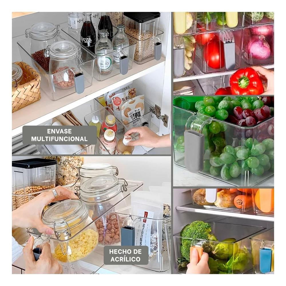 Contenedor Rectangular con Asa para Refrigerador en Acrilico Asa Plomo YLigas Regalo