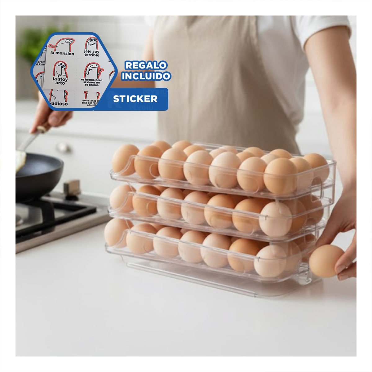 Receptor Transparente Para Huevos Apilable 3 Niveles Hogar Cocina Y Regalo Sticker