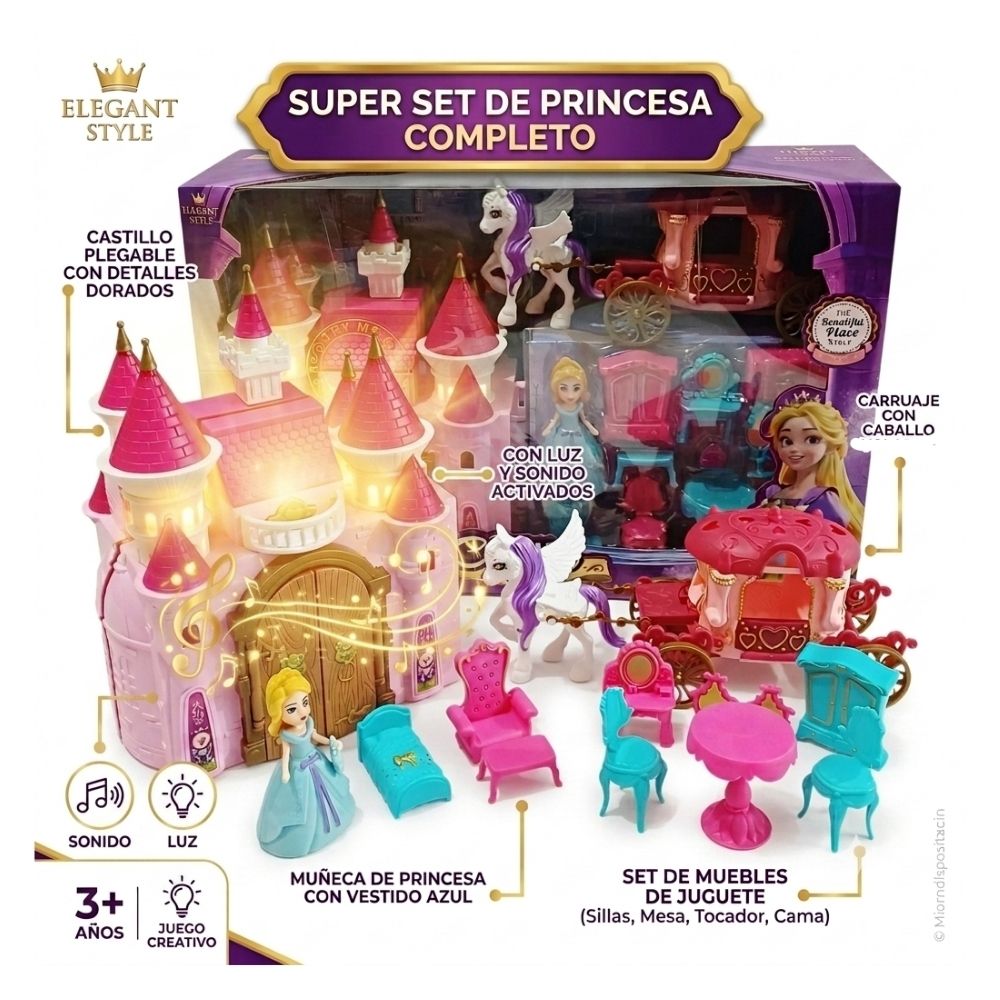 Set Juguete Castillo De Princesa Luz Y Sonido Con Accesorios