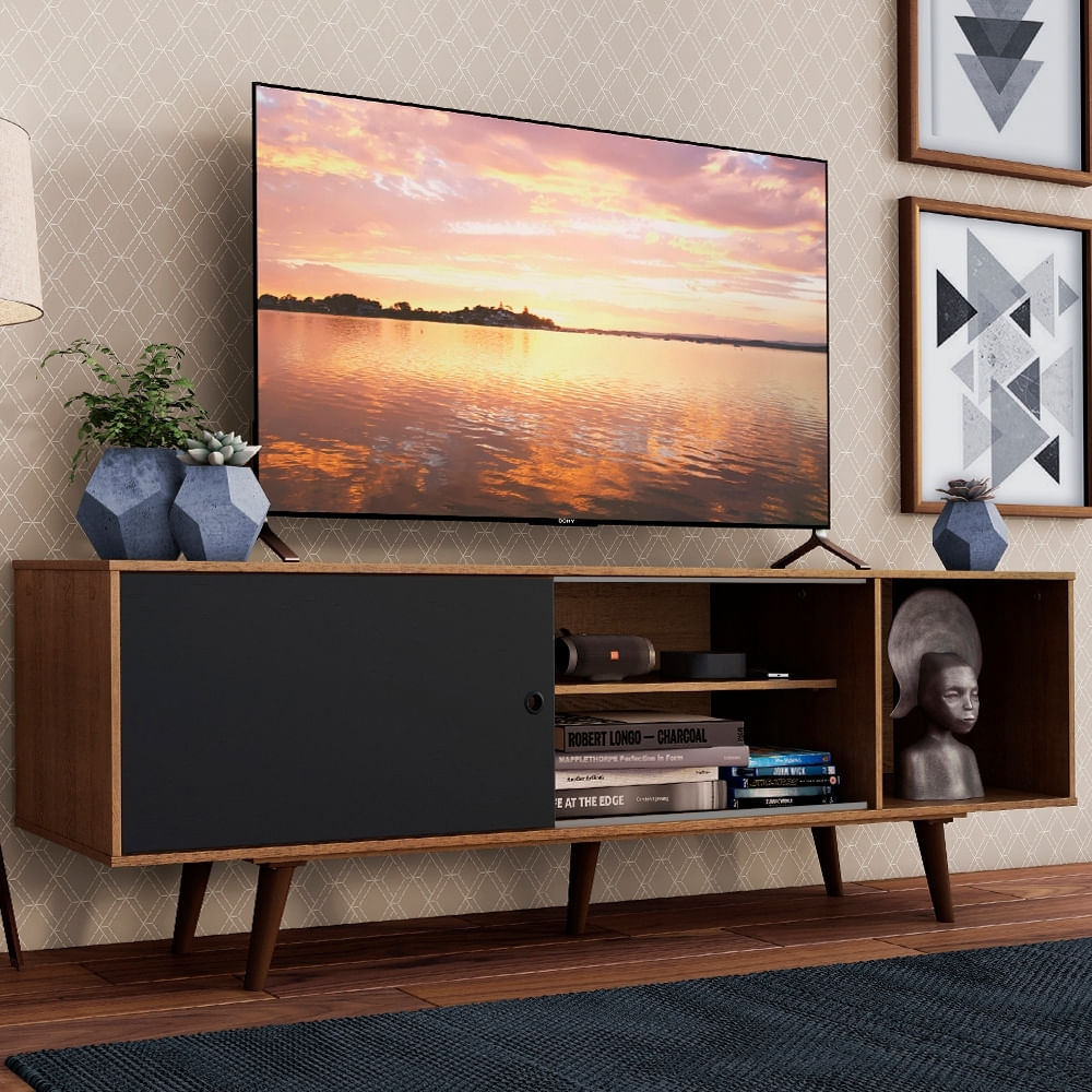 Centro de Entretenimiento Mesa para TV Dubai Hasta 65 Pulgadas - Marrón y Negro