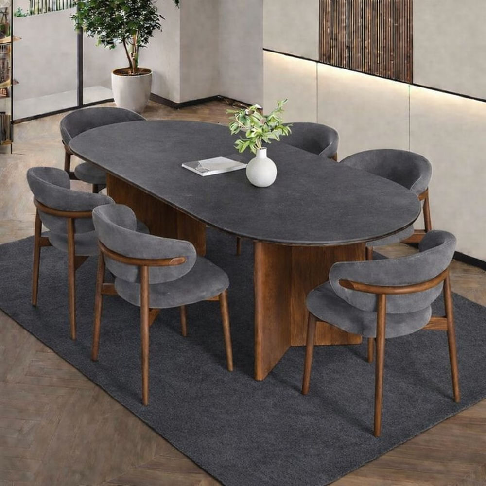 JUEGO DE COMEDOR 6 SILLAS LUNA NATURAL GRIS