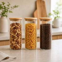 3 Contenedores de Vidrio para Alimentos con Tapa Hermética de Bambú 1.3 L