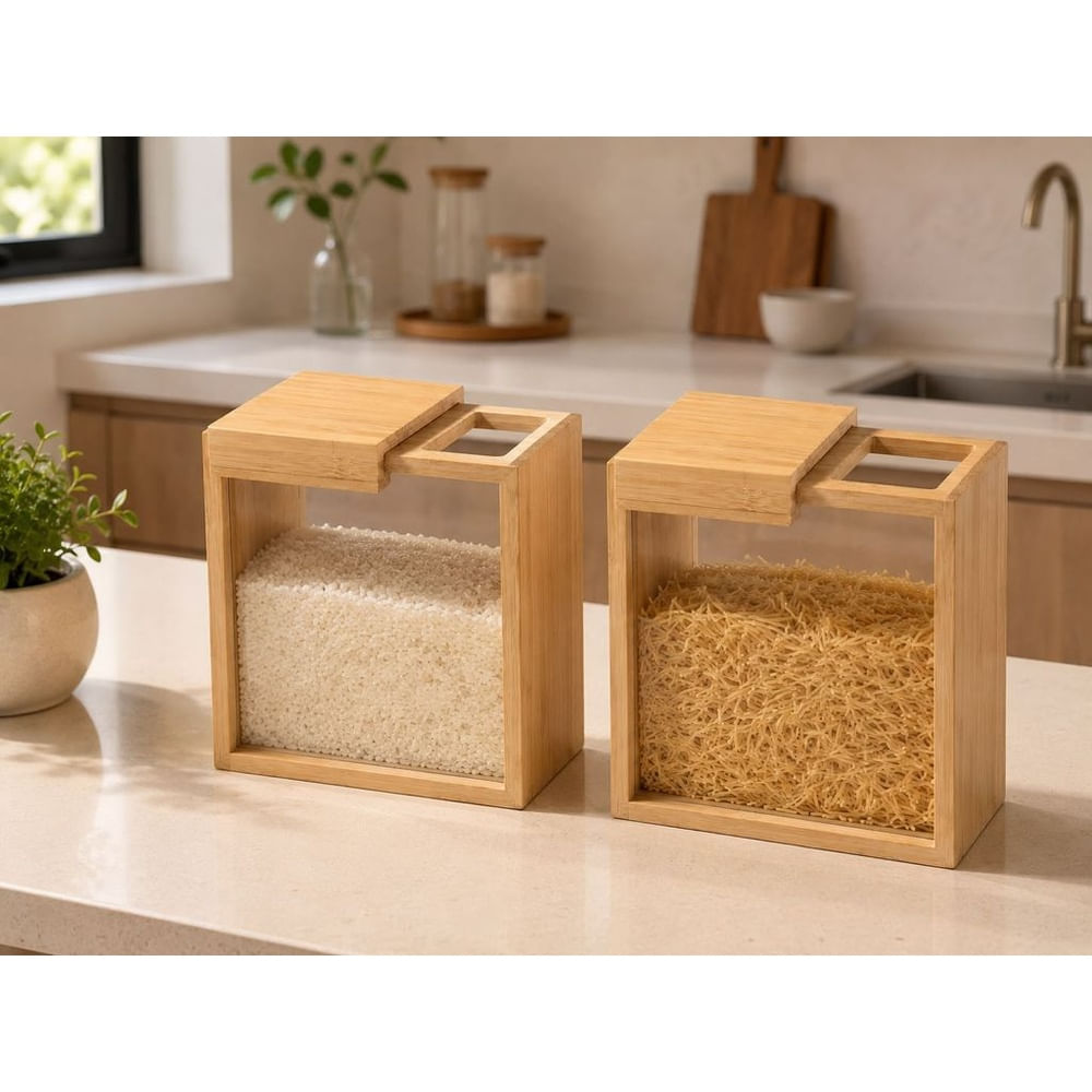 Set 3 Dispensadores de Cocina de Bambú 2KG Transparente