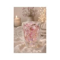 6 Tazas Doble Fondo de Vidrio Borosilicato 300 ml con Diseño Floral