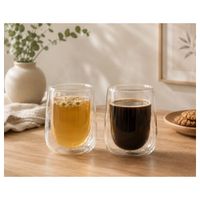6 Vasos Doble Fondo de Vidrio Borosilicato 350 ml para Bebidas Frías y Calientes