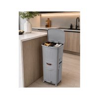 Tacho de Basura 3 Niveles con Tapa Touch, Pedal y Ruedas Giratorias Gris Multifuncional